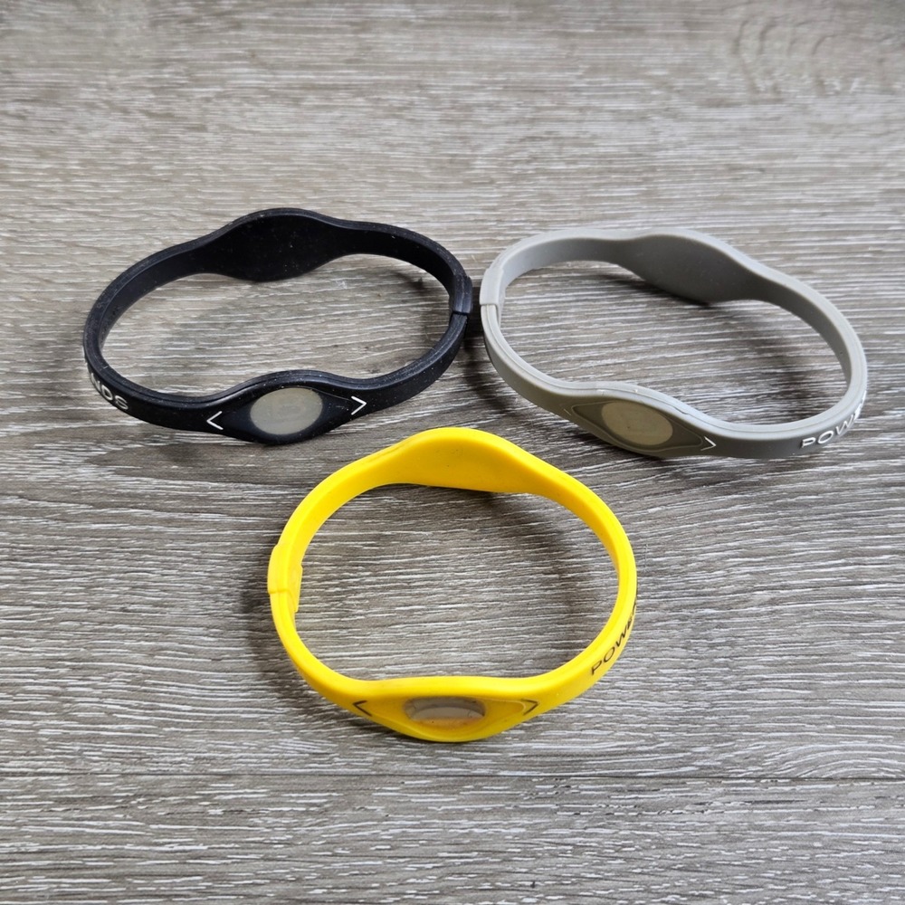 Lot  3 Power Balance Bands Silicone Wristband Black Grey Yellow Athletic Bracele